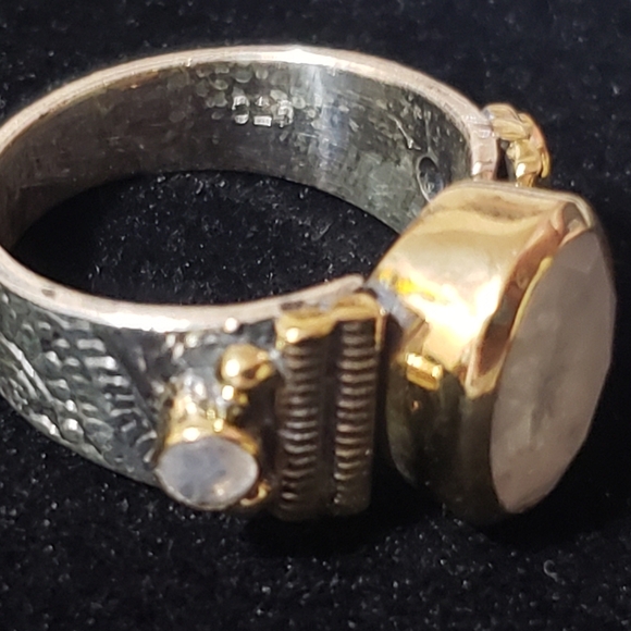 Rainbow Moonstone Ring ~ 925 Sterling Silver w/ Brass Accents - Picture 14 of 16